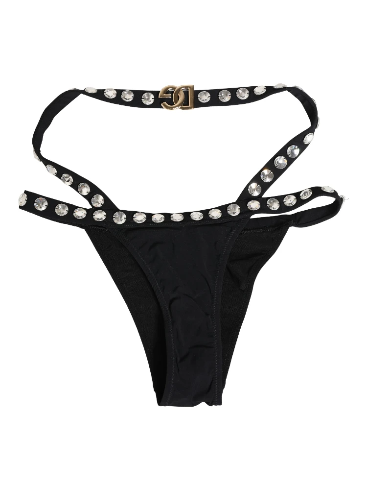 Black Crystal Embellished Bikini Bottom Swimwear