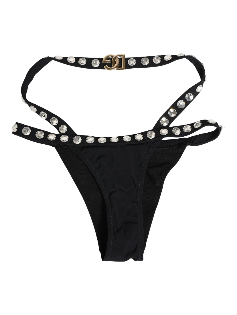 Black Crystal Embellished Bikini Bottom Swimwear