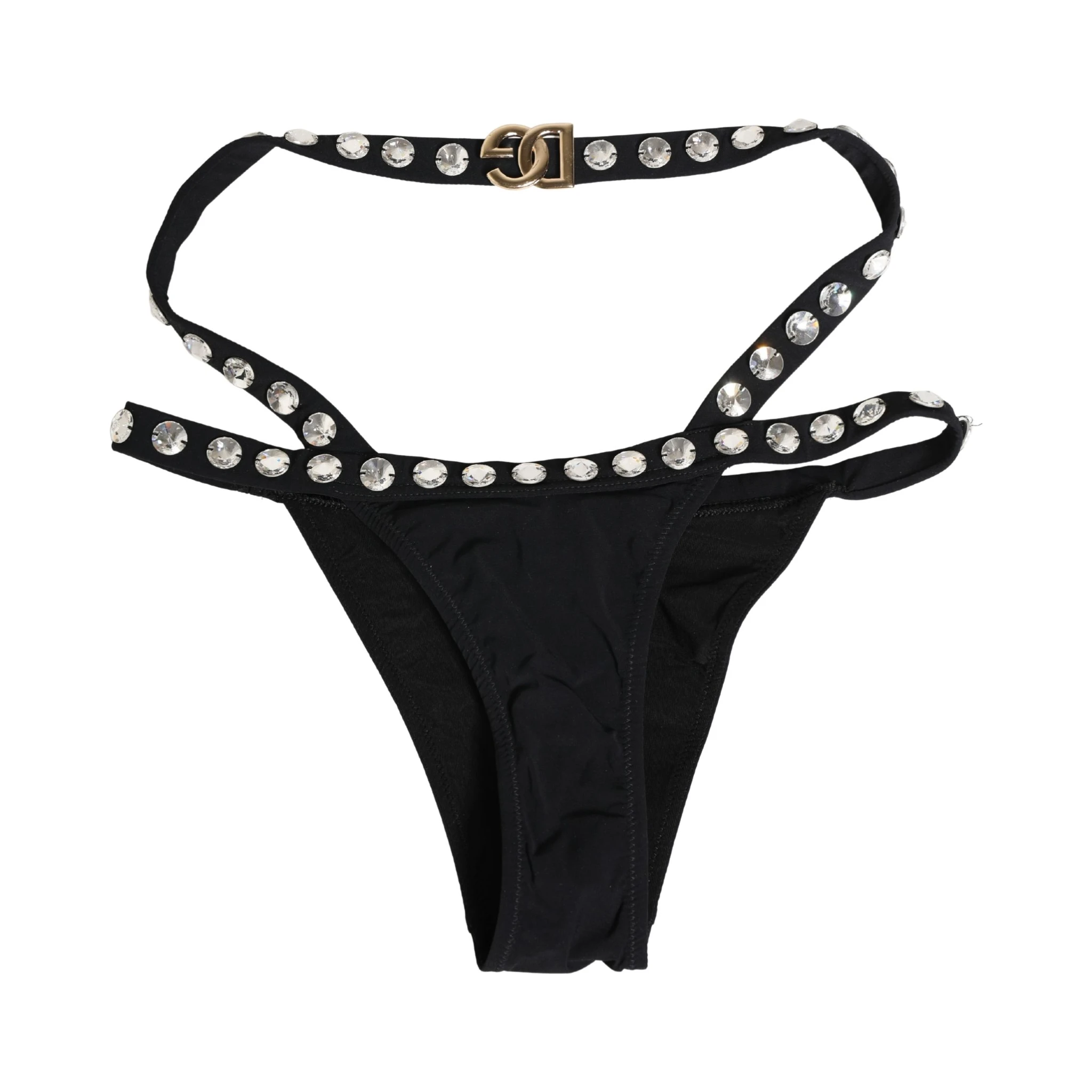 Black Crystal Embellished Bikini Bottom Swimwear