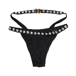 Black Crystal Embellished Bikini Bottom Swimwear