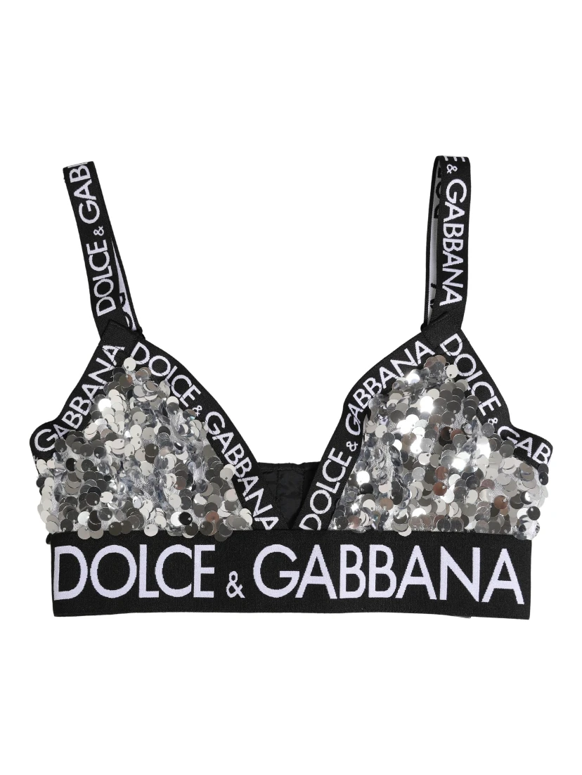 Silver Sequined Triangle Soft Cup Bra Underwear