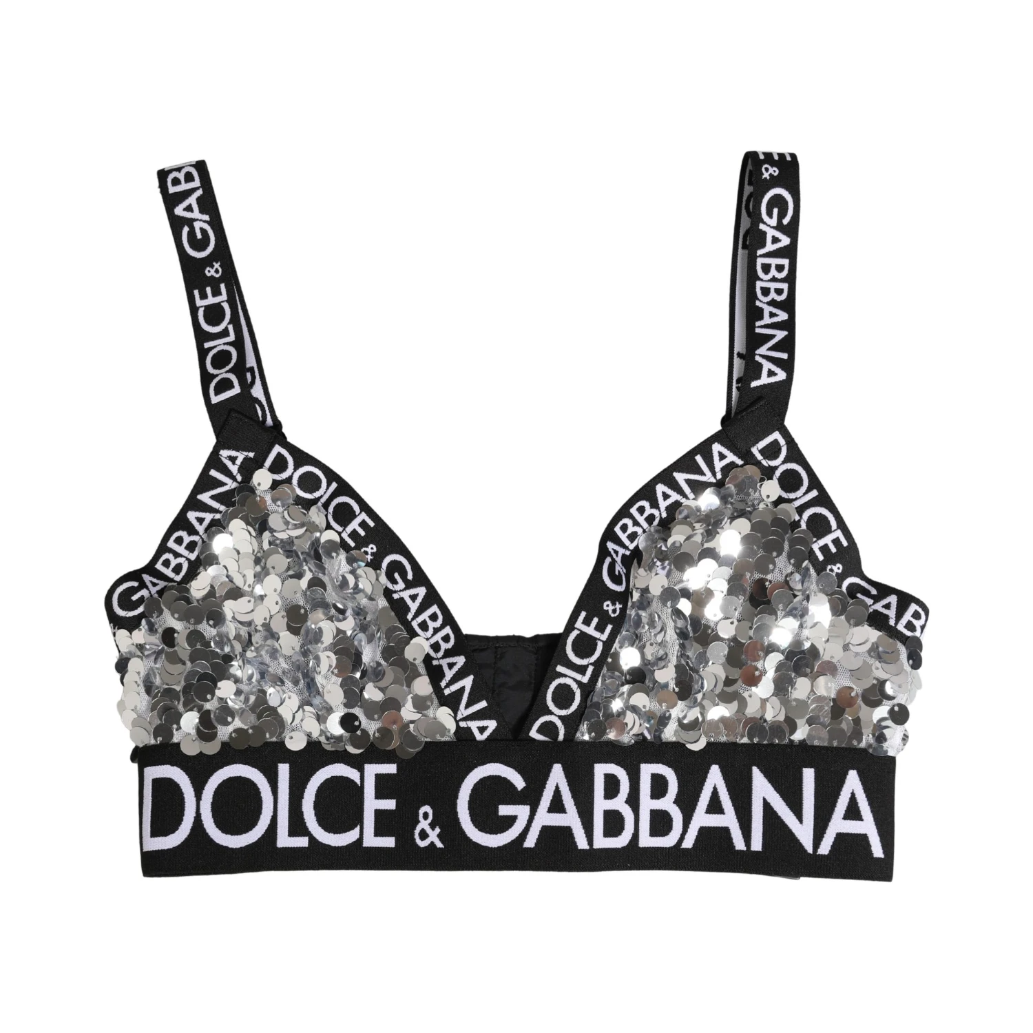 Silver Sequined Triangle Soft Cup Bra Underwear