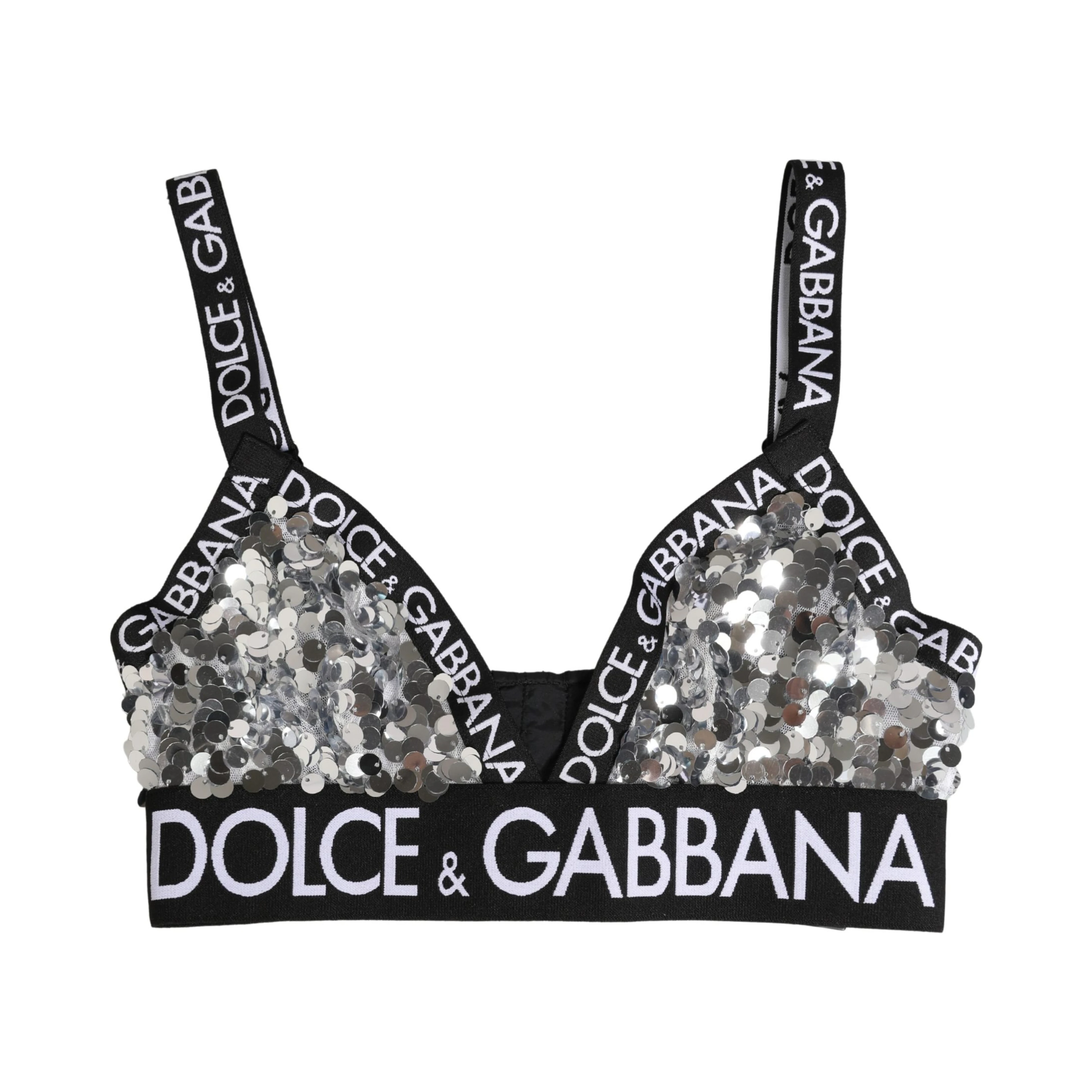 Silver Sequined Triangle Soft Cup Bra Underwear