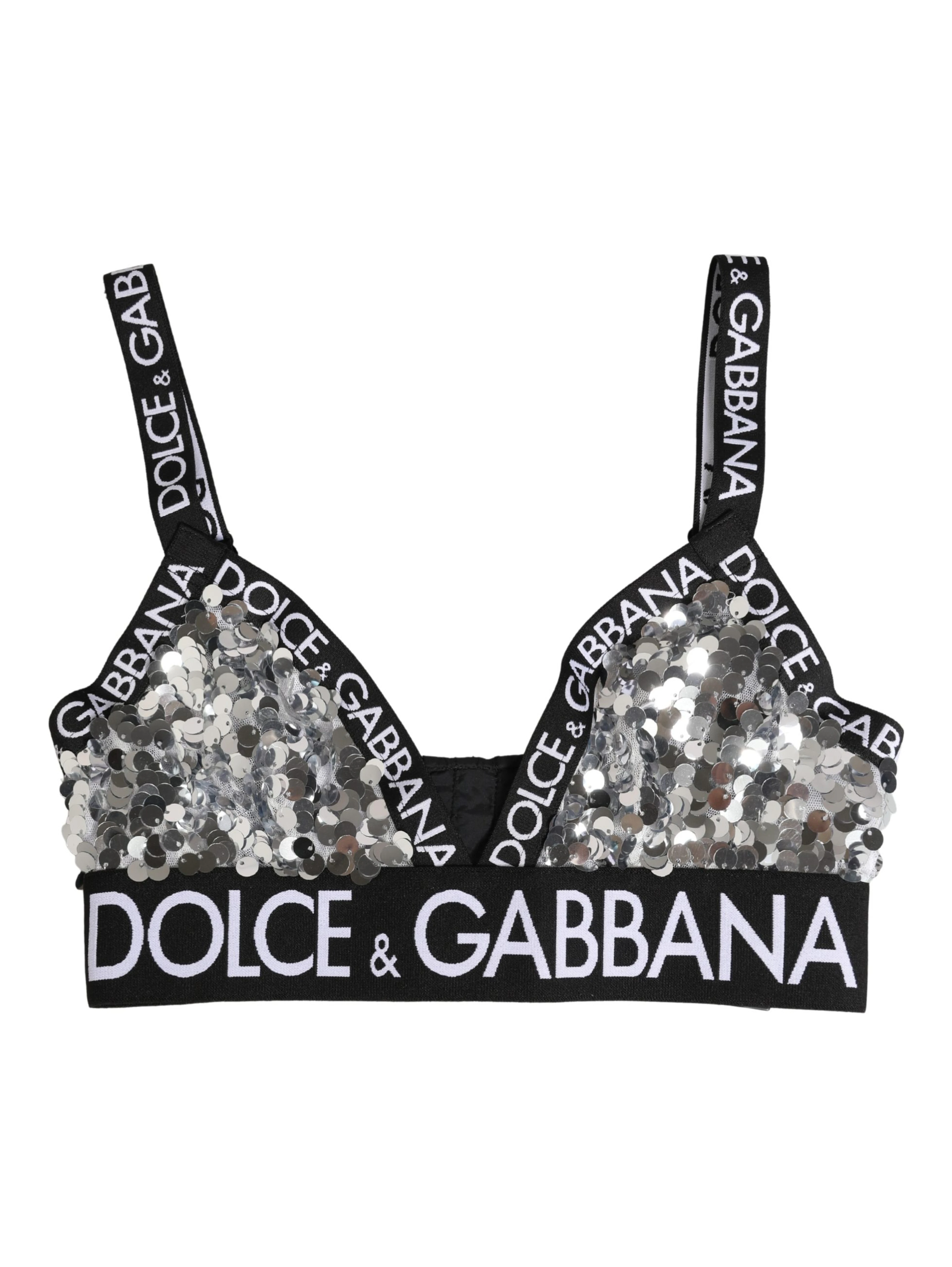Silver Sequined Triangle Soft Cup Bra Underwear