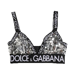 Silver Sequined Triangle Soft Cup Bra Underwear