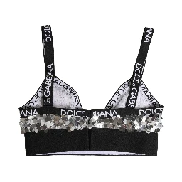 Silver Sequined Triangle Soft Cup Bra Underwear