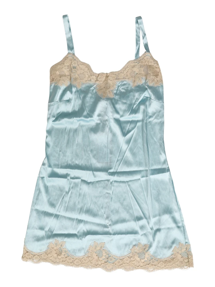 Blue Lace Silk Satin Tank Chemise Sleepwear