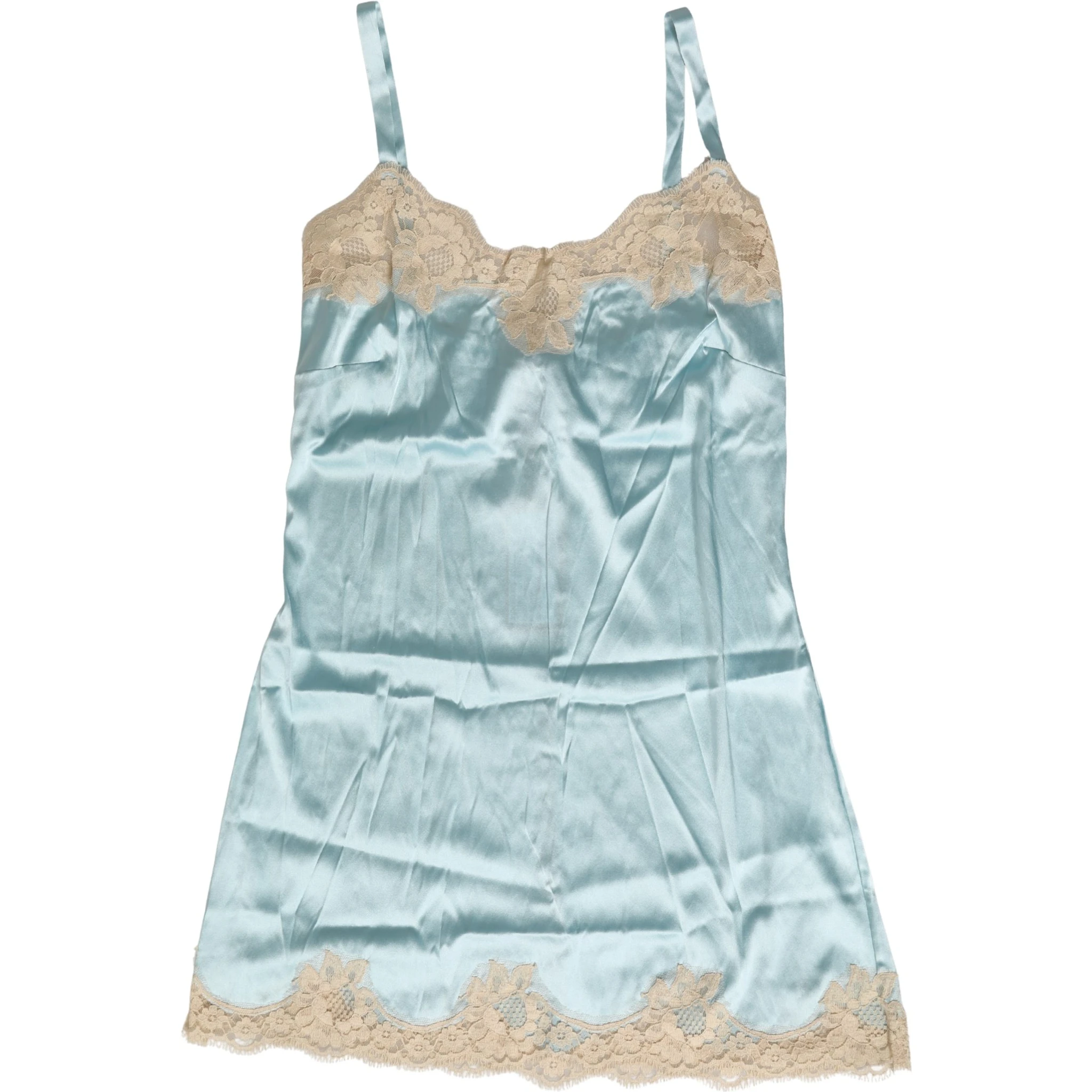 Blue Lace Silk Satin Tank Chemise Sleepwear