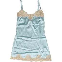 Blue Lace Silk Satin Tank Chemise Sleepwear