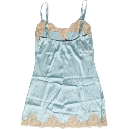 Blue Lace Silk Satin Tank Chemise Sleepwear