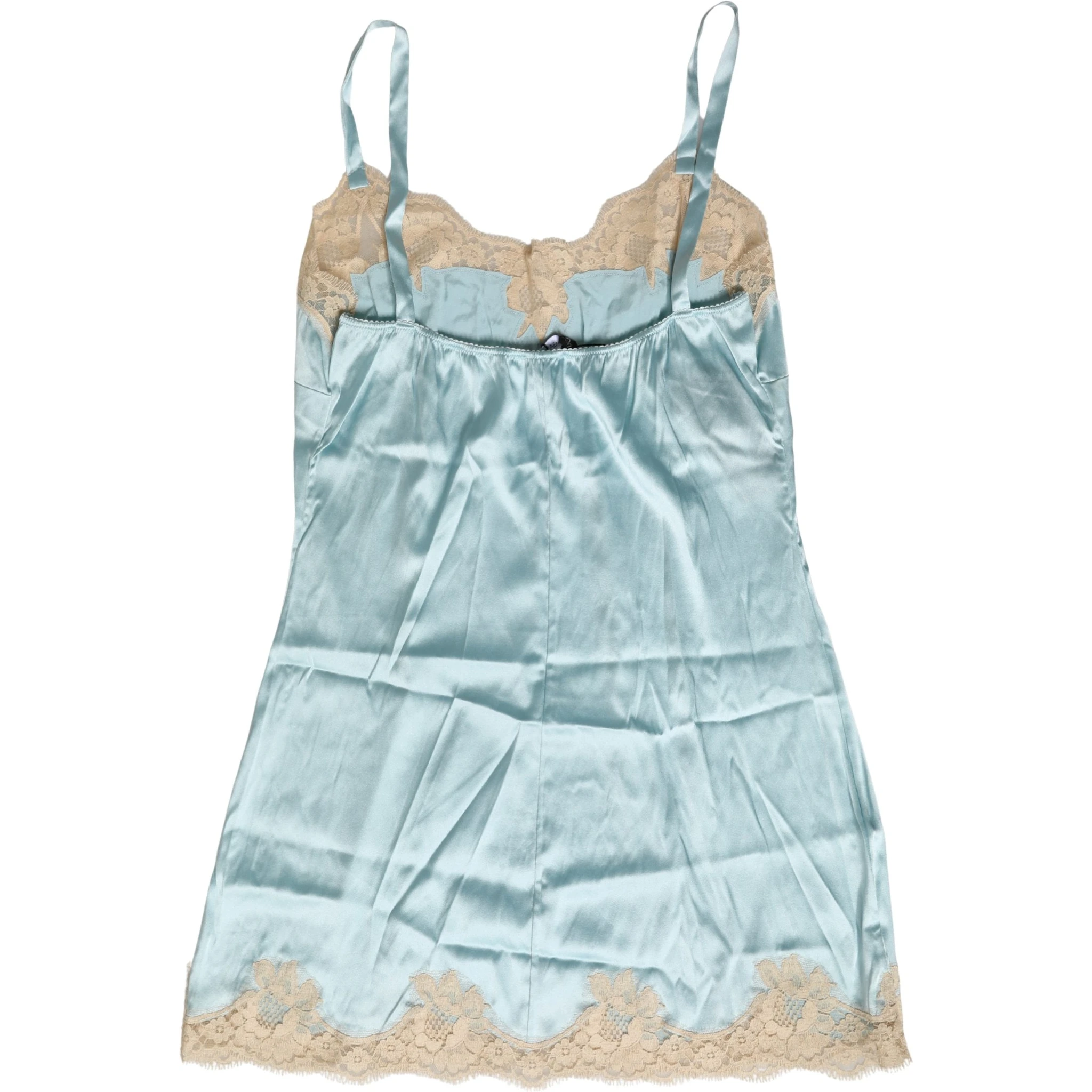 Blue Lace Silk Satin Tank Chemise Sleepwear