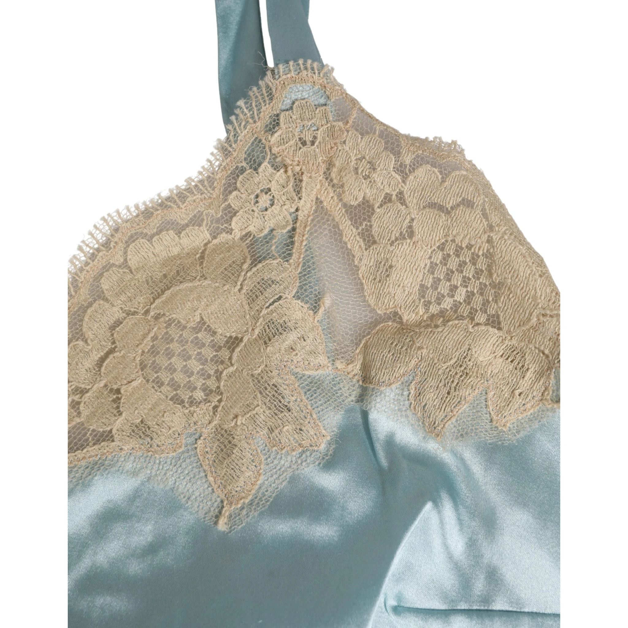 Blue Lace Silk Satin Tank Chemise Sleepwear