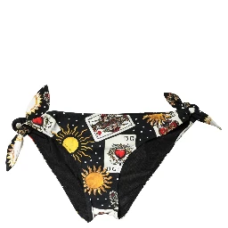 Black Graphic Cards Print Bikini Bottom Swimwear