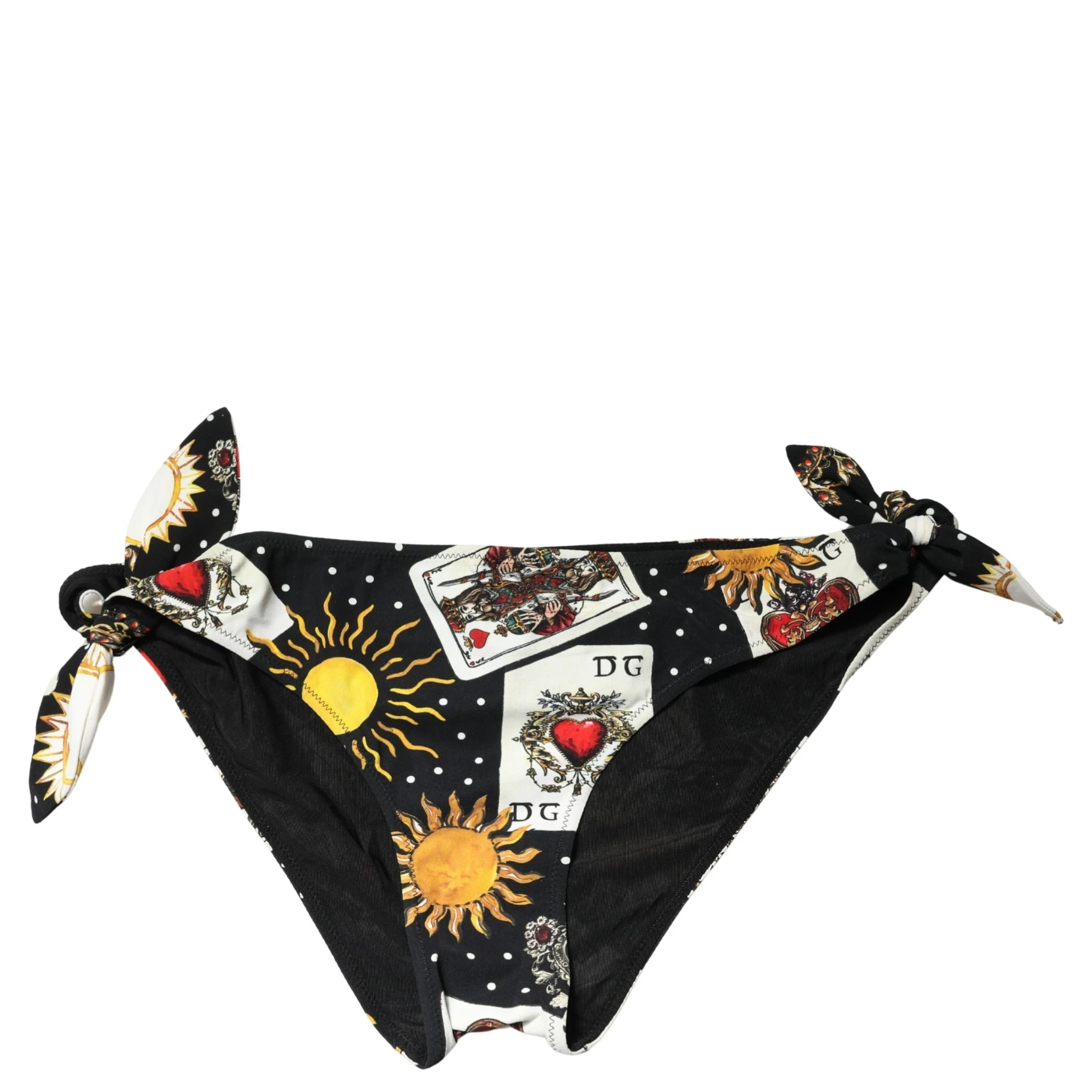 Black Graphic Cards Print Bikini Bottom Swimwear