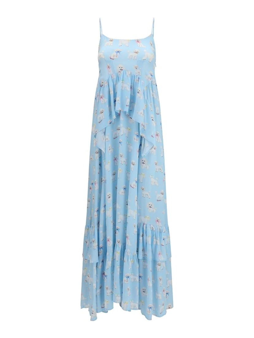 Blue Viscose Long Dress