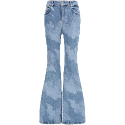 Blue Cotton Flared Jeans