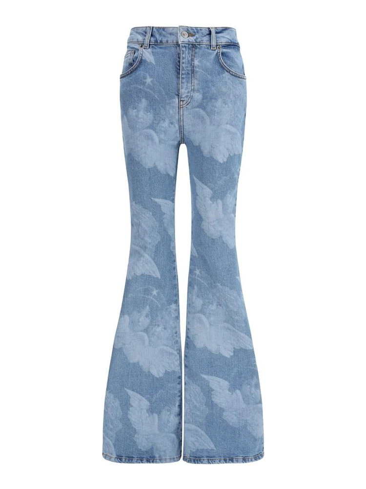 Blue Cotton Flared Jeans