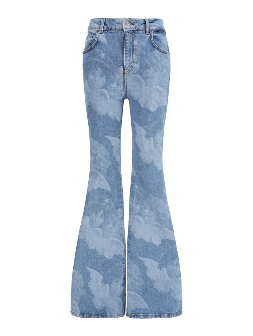 Blue Cotton Flared Jeans