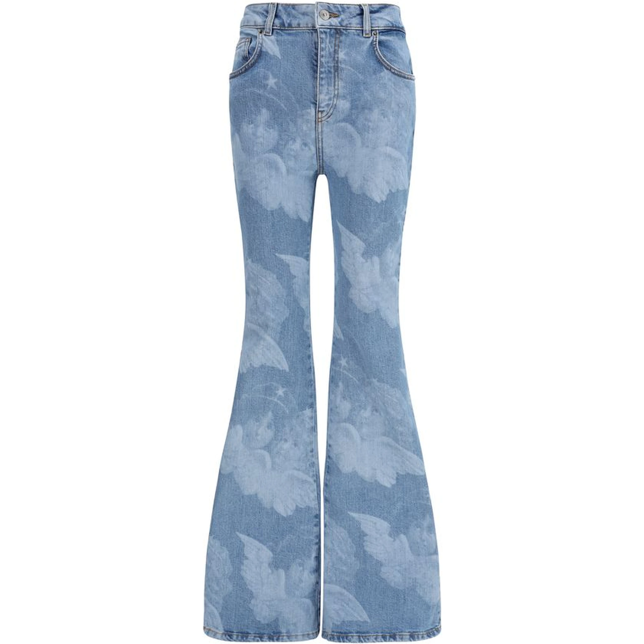 Blue Cotton Flared Jeans