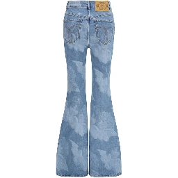 Blue Cotton Flared Jeans