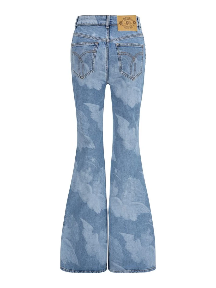Blue Cotton Flared Jeans