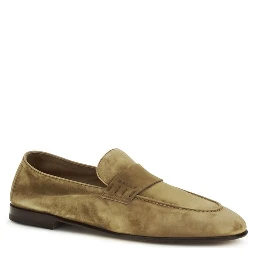Beige Calf Leather Bos Taurus Slip-On Loafers