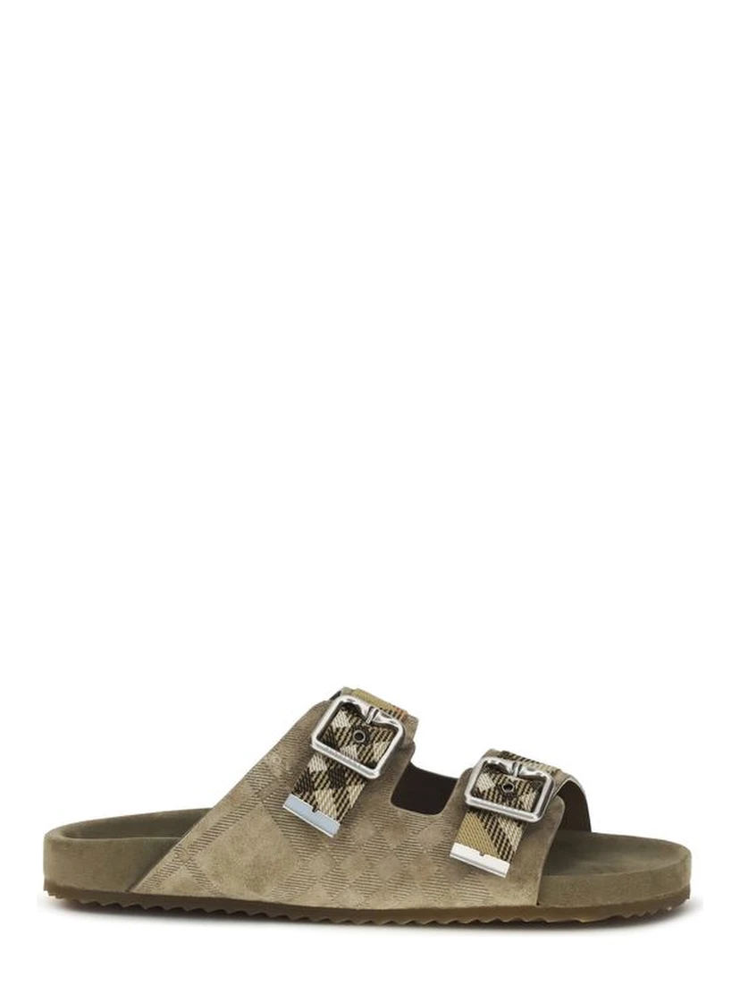 Beige Calf Leather Bos Taurus Flat Sandals