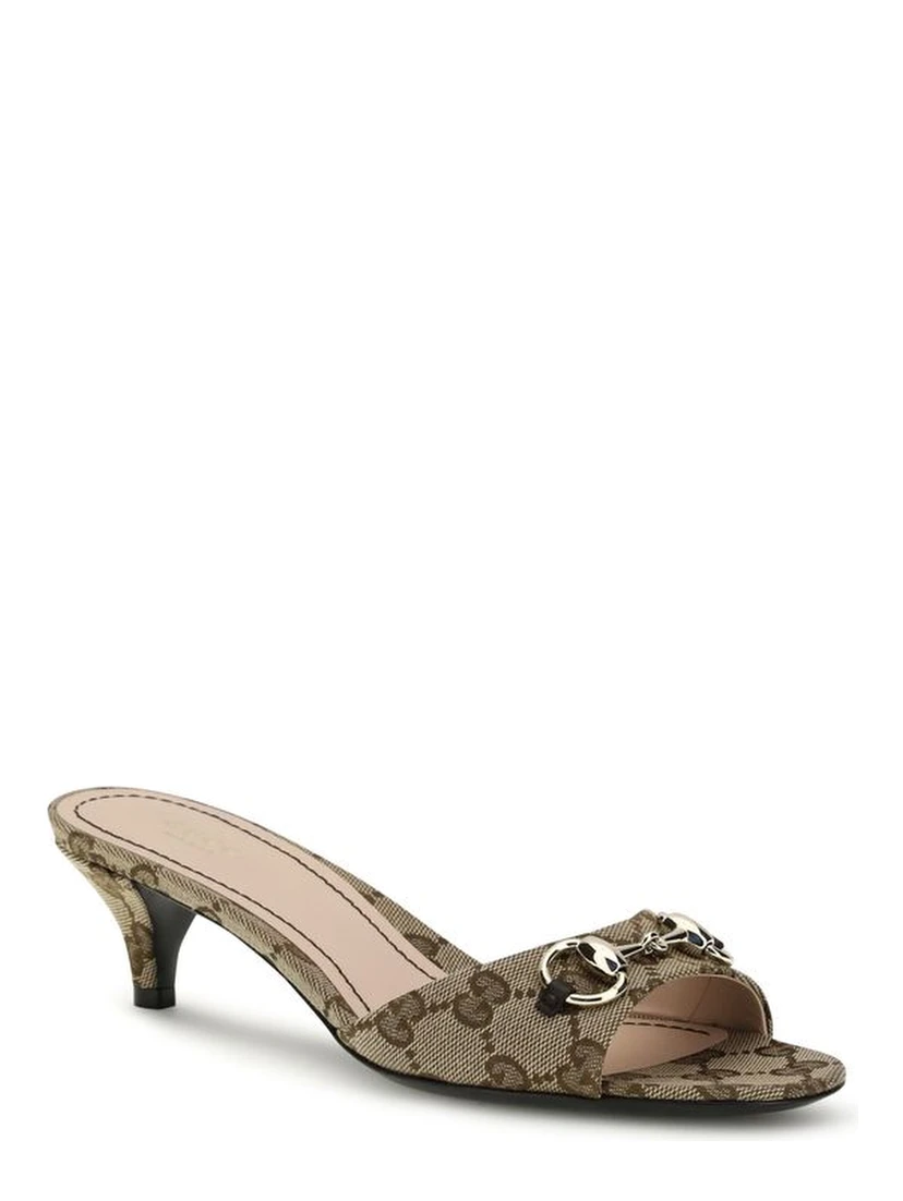 Beige Fabric Stiletto Heel Sandals