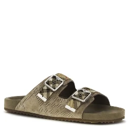 Beige Calf Leather Bos Taurus Flat Sandals