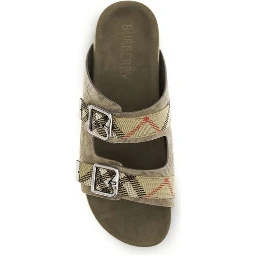 Beige Calf Leather Bos Taurus Flat Sandals