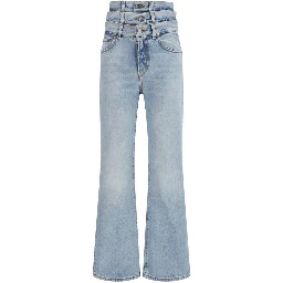 Blue Cotton Flared Jeans