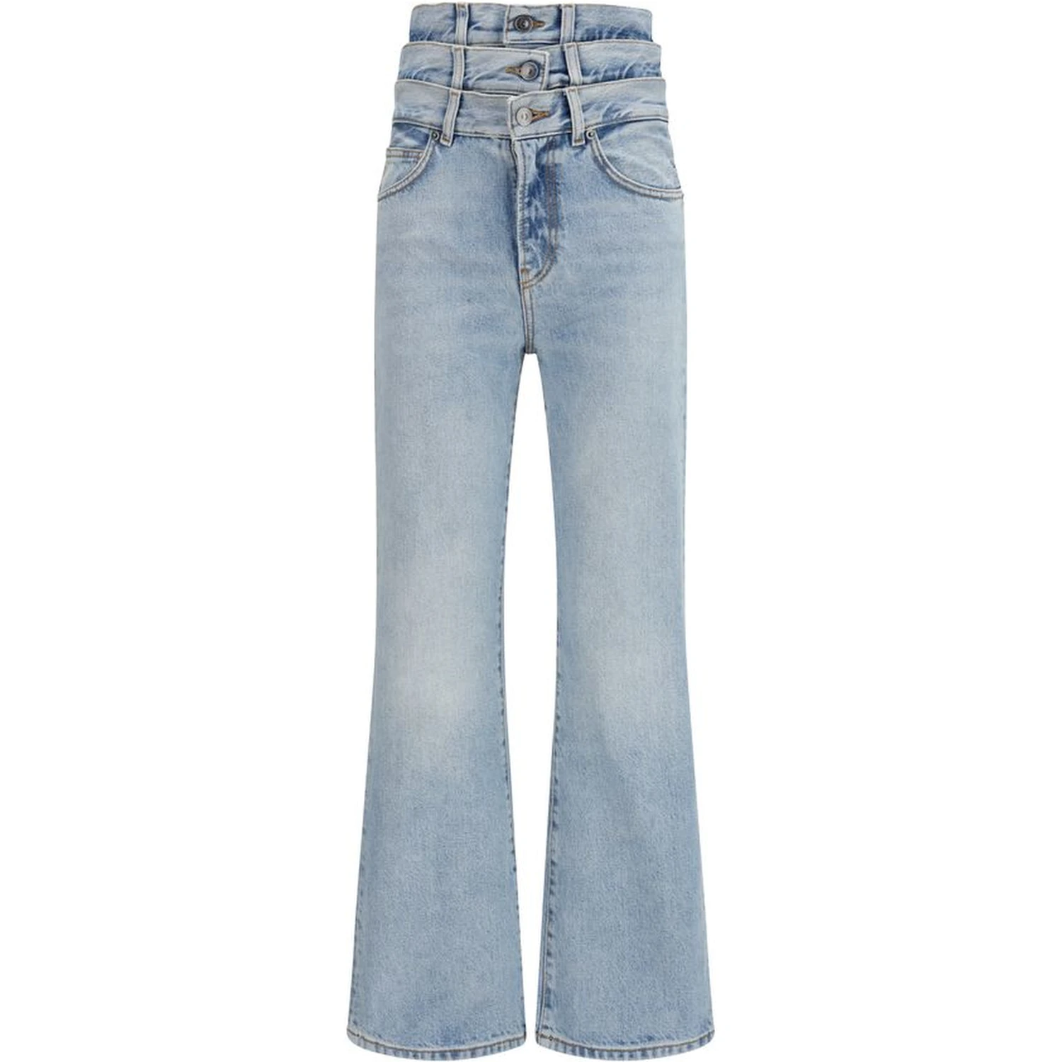 Blue Cotton Flared Jeans