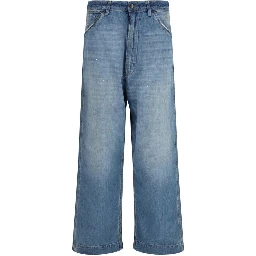 بنطلون جينز أزرق قطني بقصة مريحة