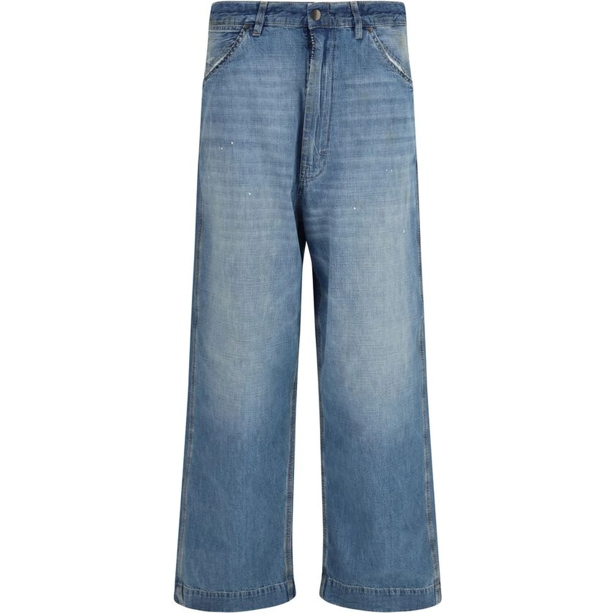 بنطلون جينز أزرق قطني بقصة مريحة