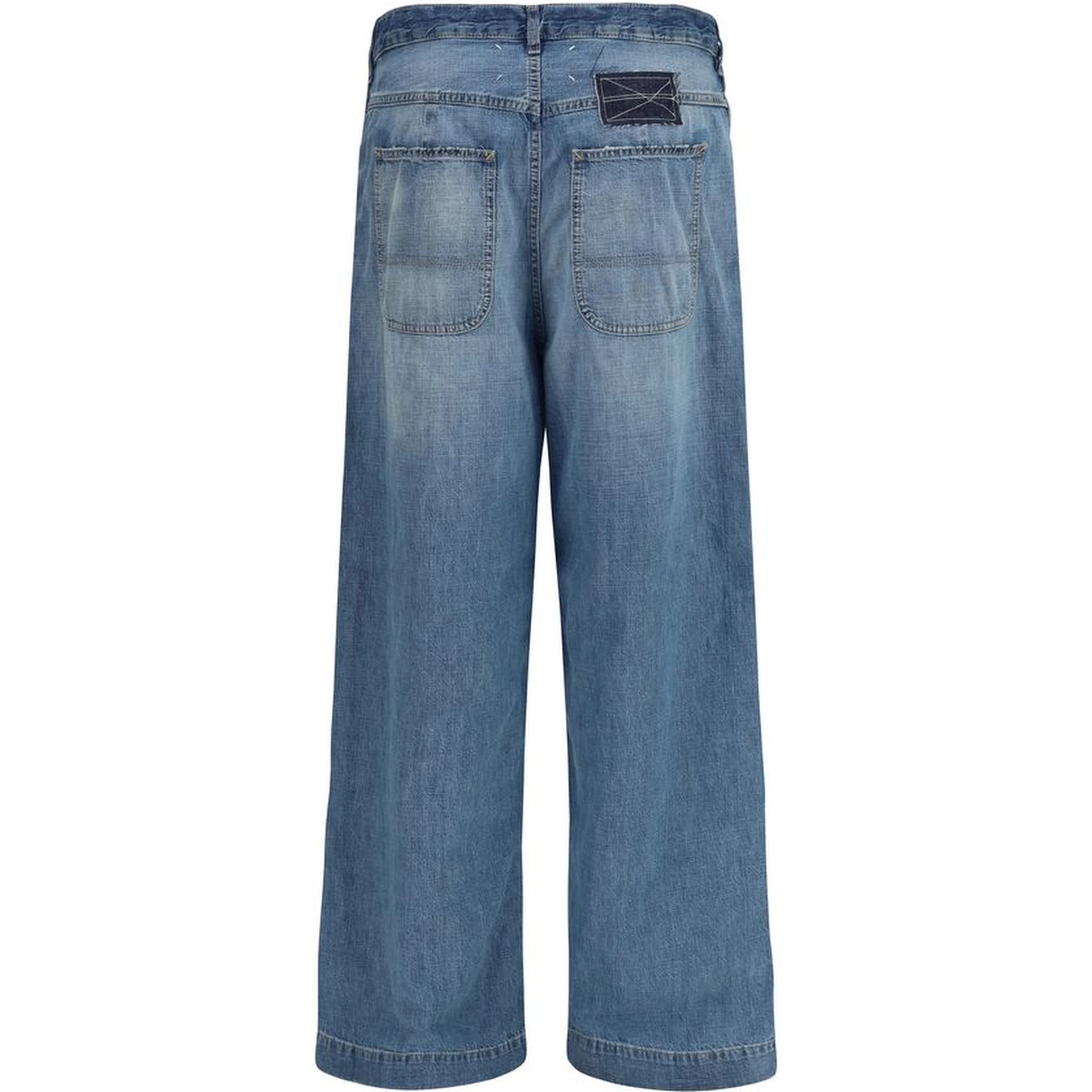 بنطلون جينز أزرق قطني بقصة مريحة