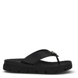 Black Calf Leather Bos Taurus Flip-Flop Sandals