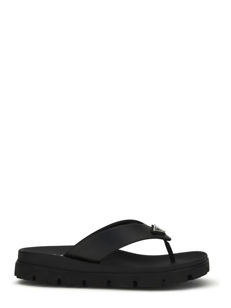 Black Calf Leather Bos Taurus Flip-Flop Sandals