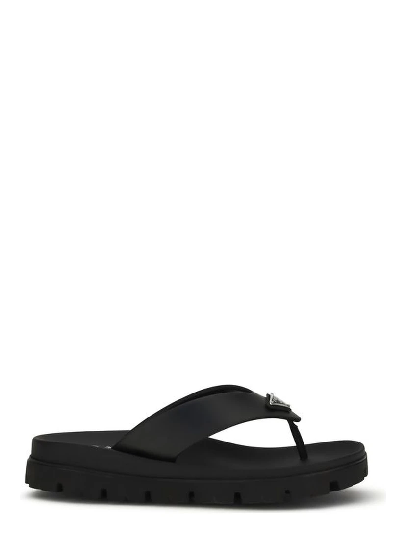 Black Calf Leather Bos Taurus Flip-Flop Sandals