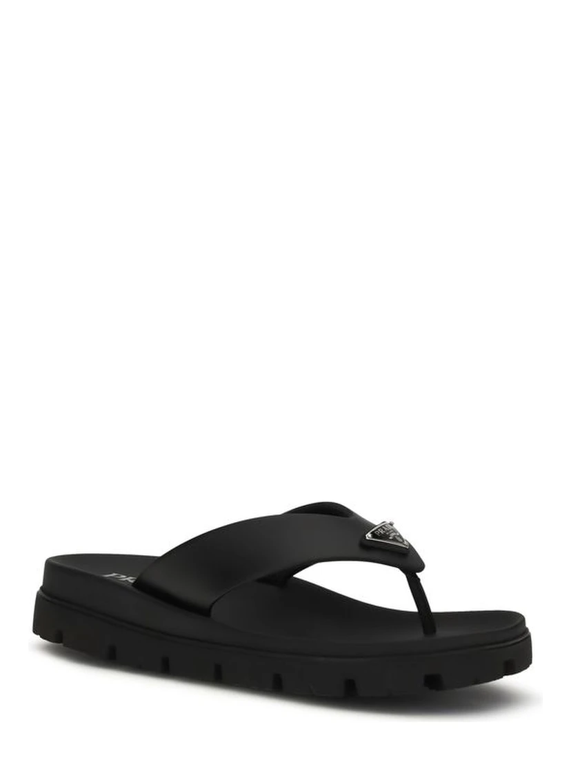 Black Calf Leather Bos Taurus Flip-Flop Sandals