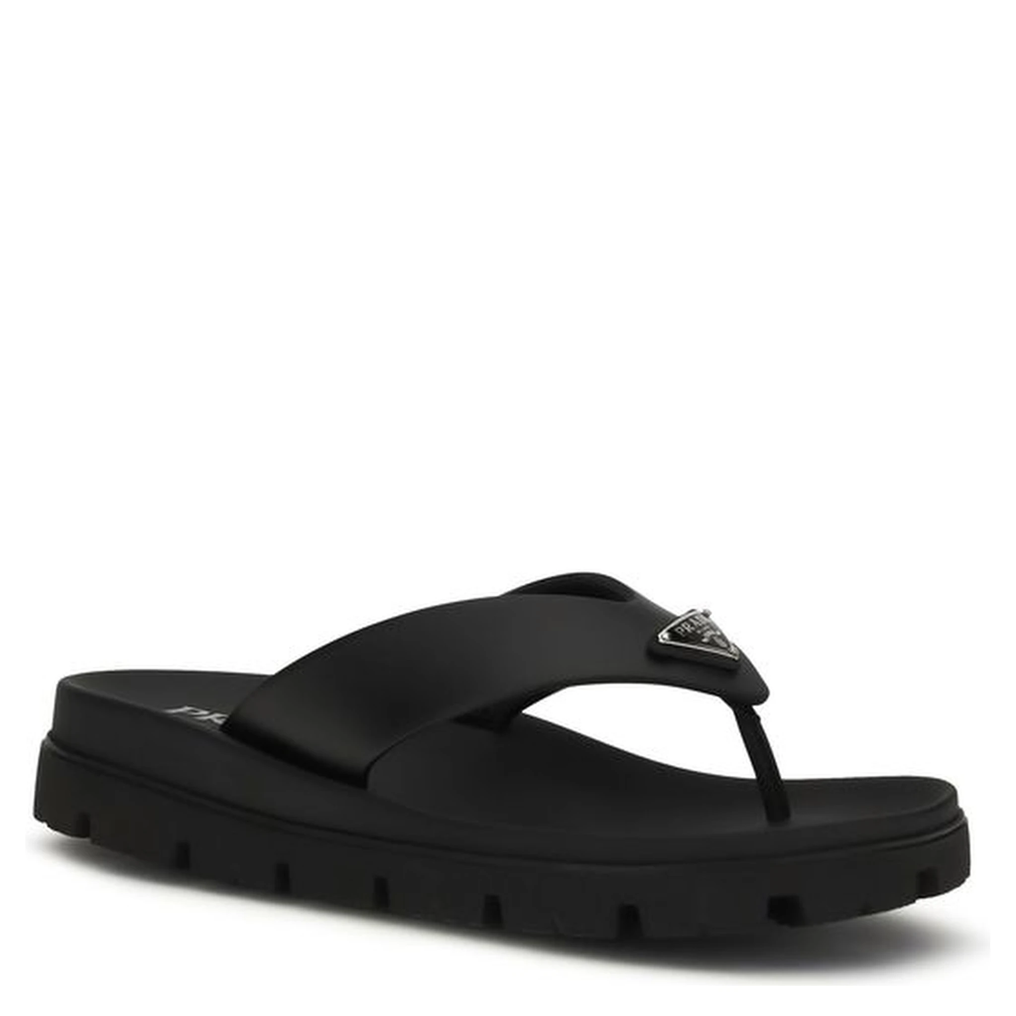 Black Calf Leather Bos Taurus Flip-Flop Sandals