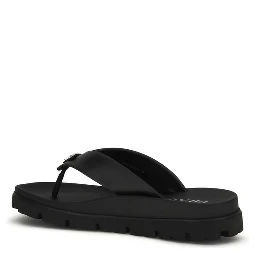 Black Calf Leather Bos Taurus Flip-Flop Sandals