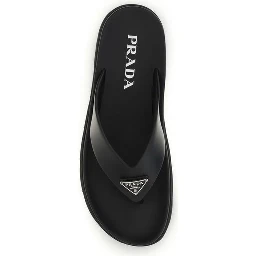 Black Calf Leather Bos Taurus Flip-Flop Sandals