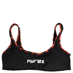 Black Top Orange Leopard Print Bottom 2 Piece Swimwear