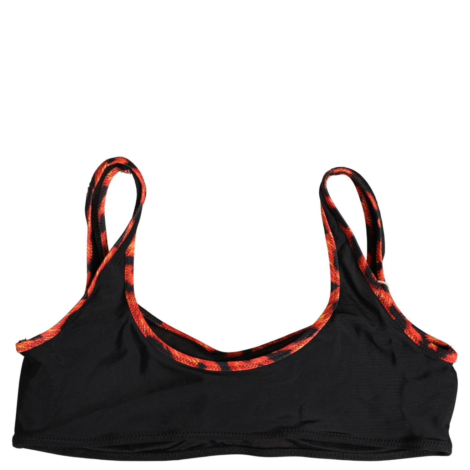 Black Top Orange Leopard Print Bottom 2 Piece Swimwear