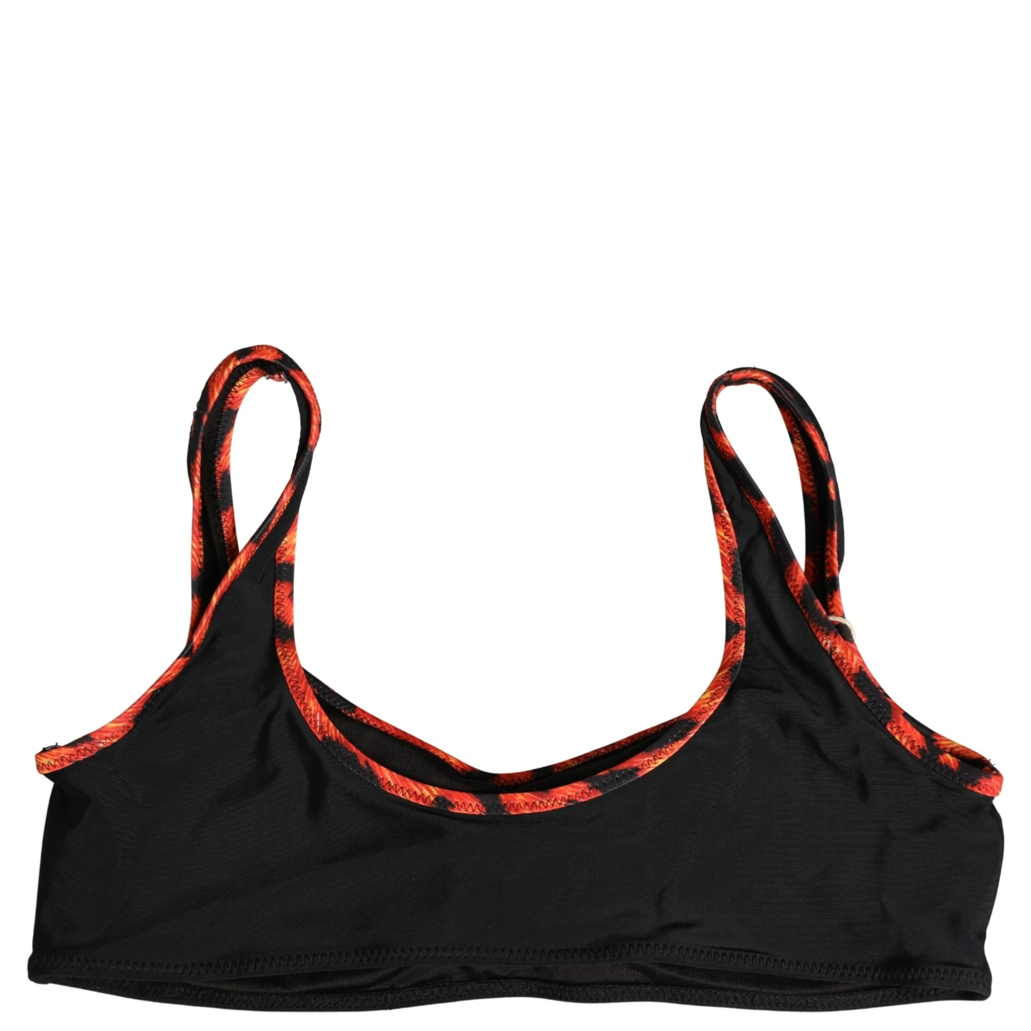 Black Top Orange Leopard Print Bottom 2 Piece Swimwear