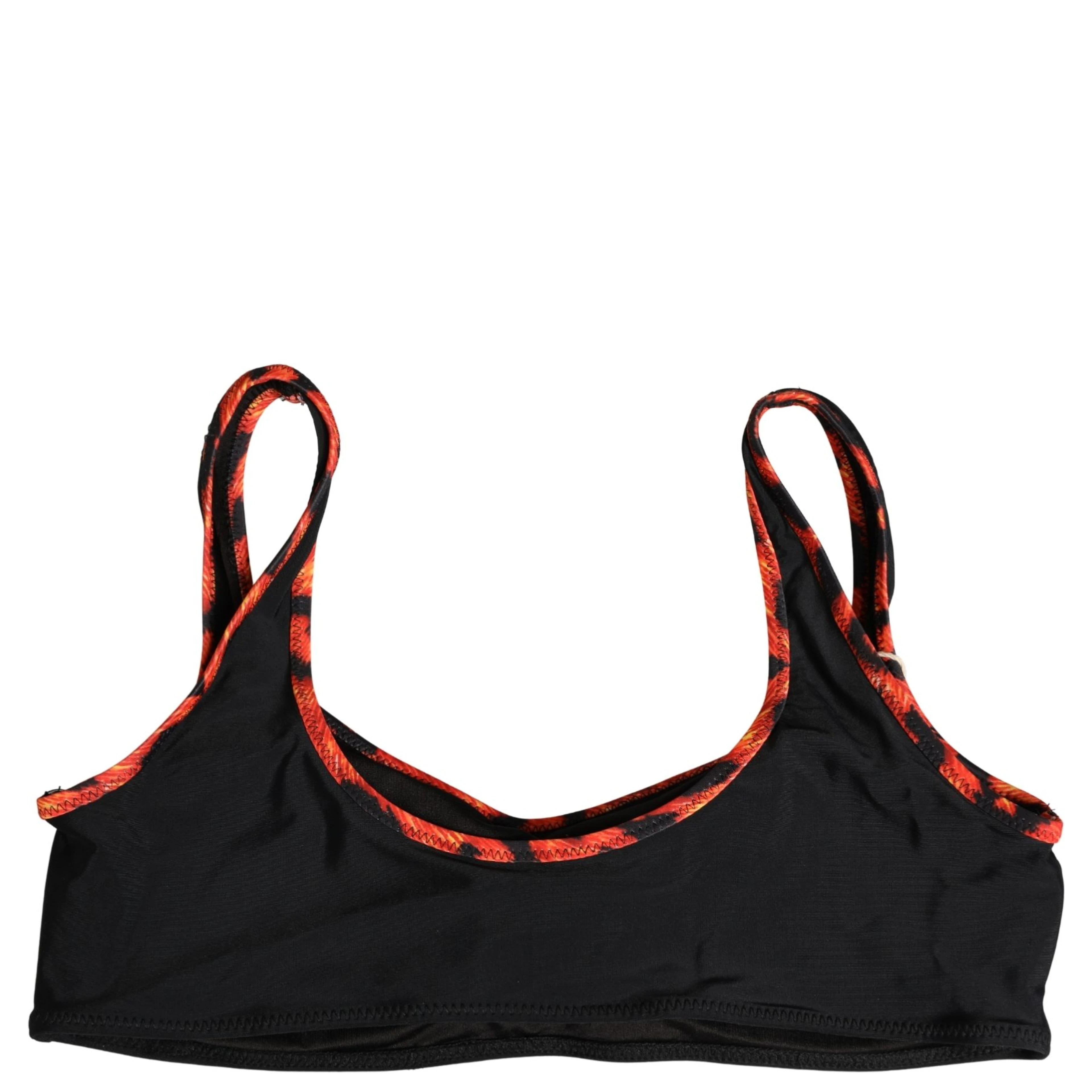 Black Top Orange Leopard Print Bottom 2 Piece Swimwear
