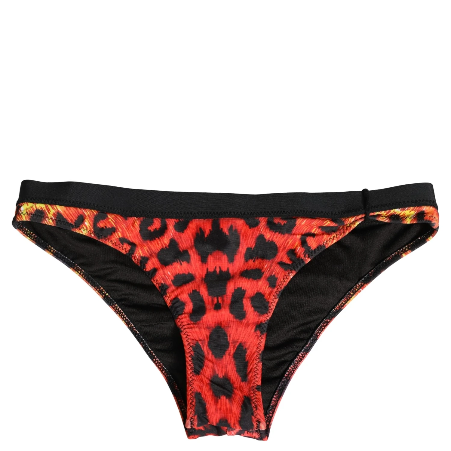 Black Top Orange Leopard Print Bottom 2 Piece Swimwear