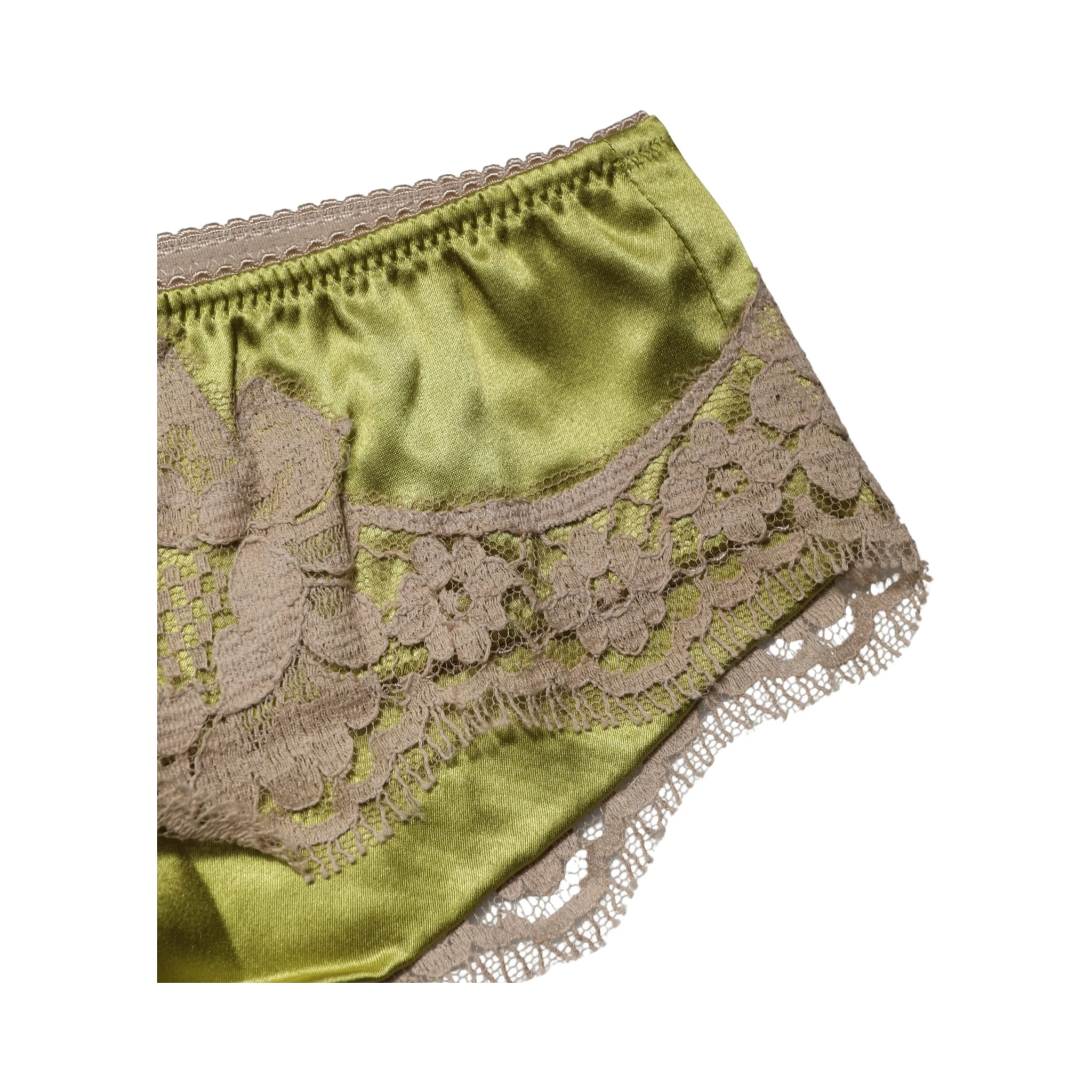 Underwear Green Silk Satin Floral Lace Panty Brief