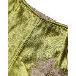 Underwear Green Silk Satin Floral Lace Panty Brief