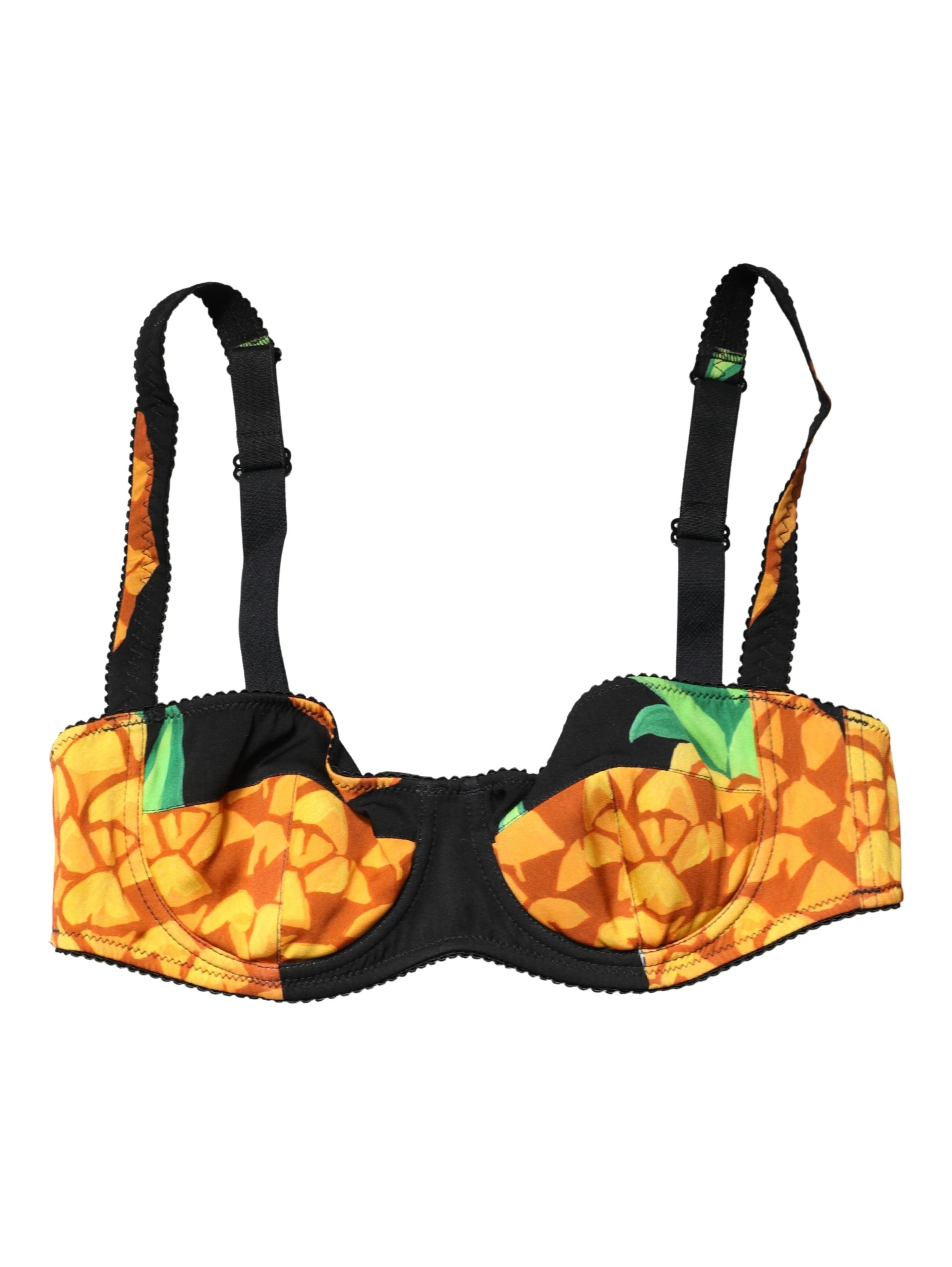 Black Pineapple Silk Balconette Bra Underwear